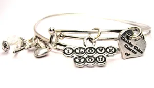 Typewriter Keys Style I Love You Expandable Bangle Bracelet Set