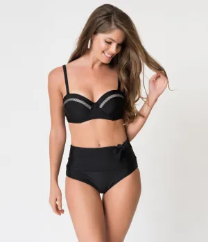 Unique Vintage Black Bow Frankie Swim Bottom