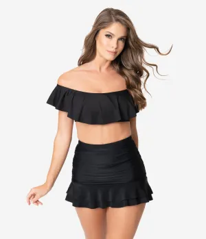 Unique Vintage Black Ruffled Ramona Swim Top