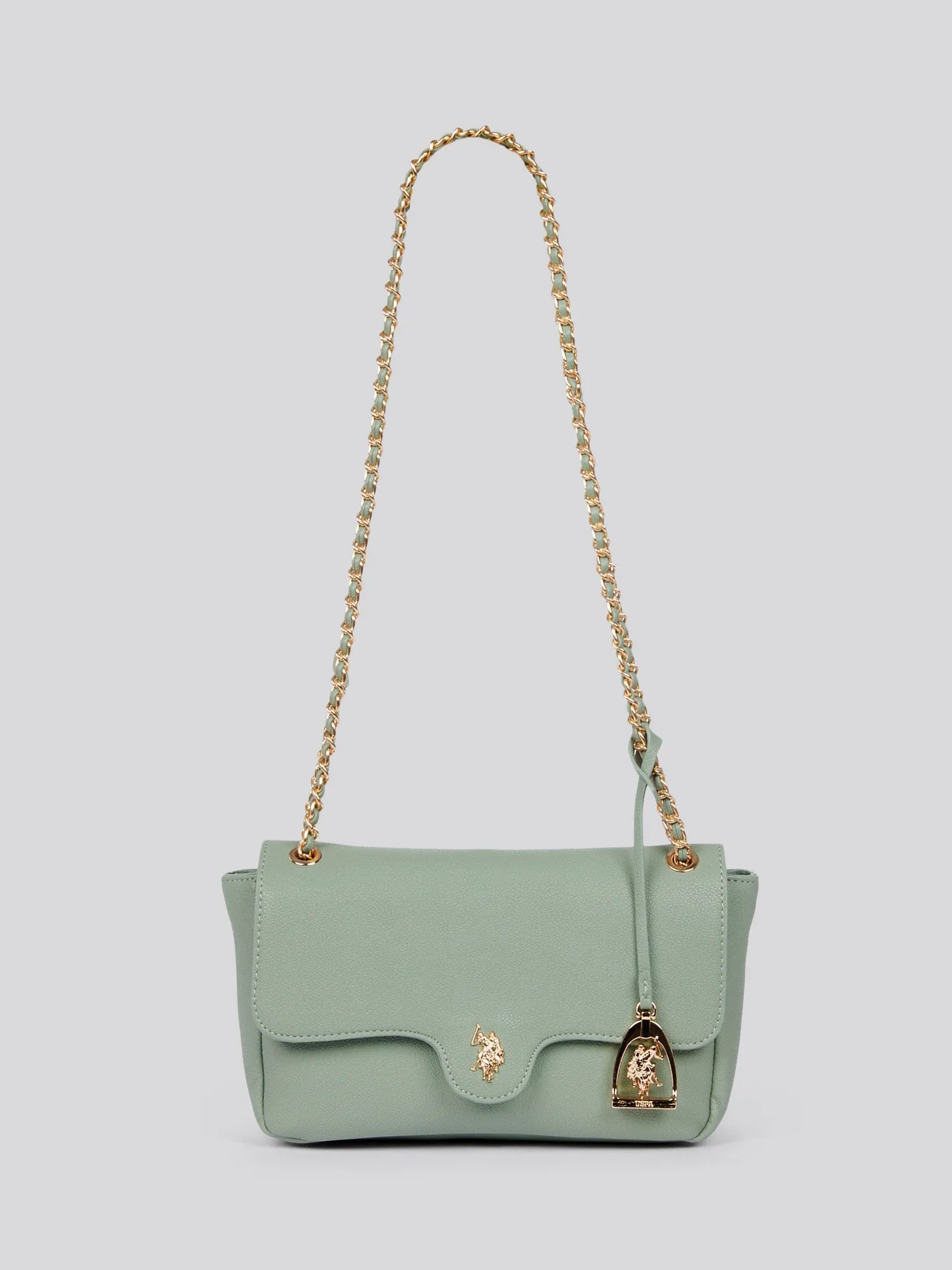 U.S. Polo Assn. Womens Jones Flap Crossbody Chain Bag in Sage