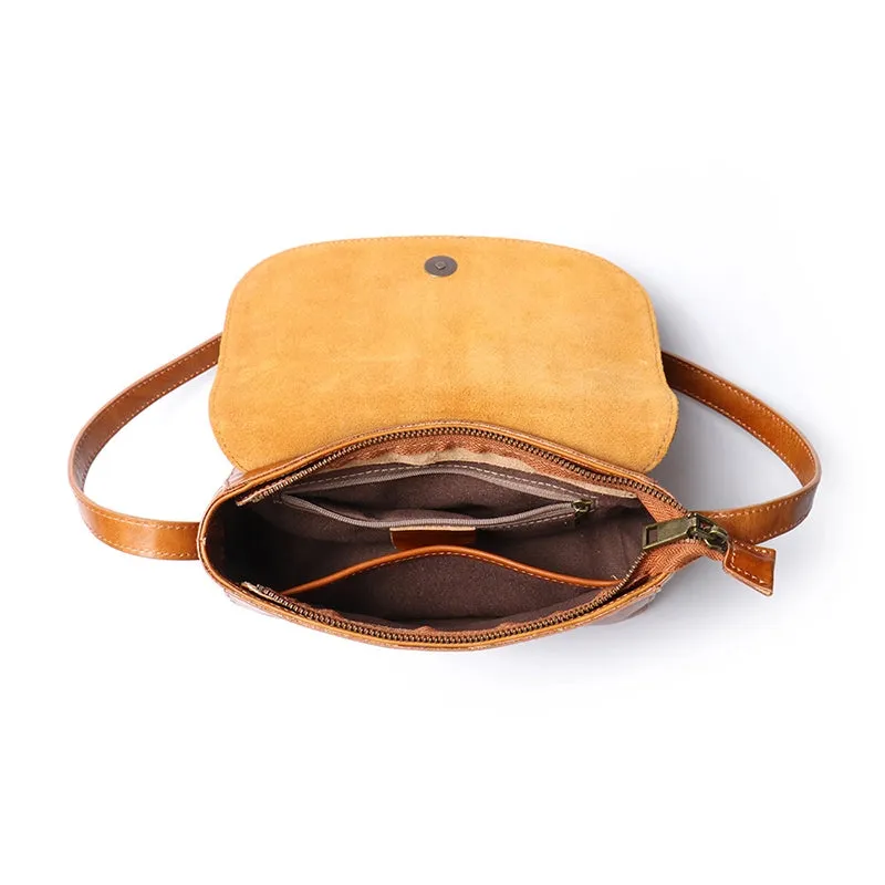 Vegetable Tanned Leather Flap Crossbody Bag