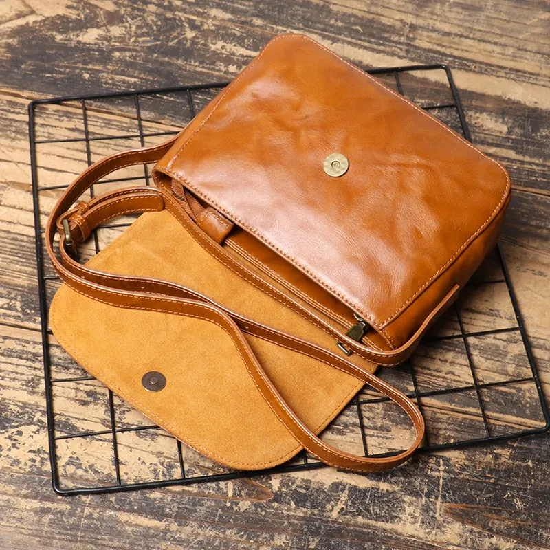 Vegetable Tanned Leather Flap Crossbody Bag