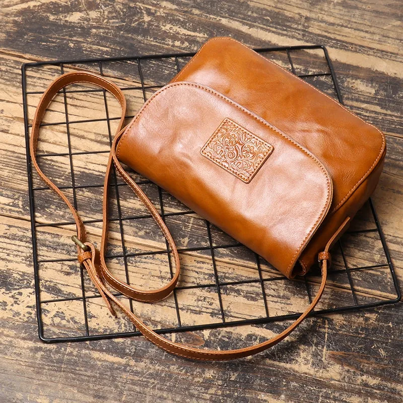 Vegetable Tanned Leather Flap Crossbody Bag