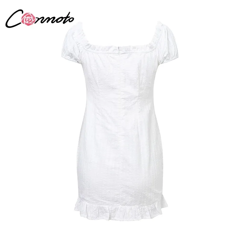 VenusFox Sexy Ruffle Lace White Bodycon Dress