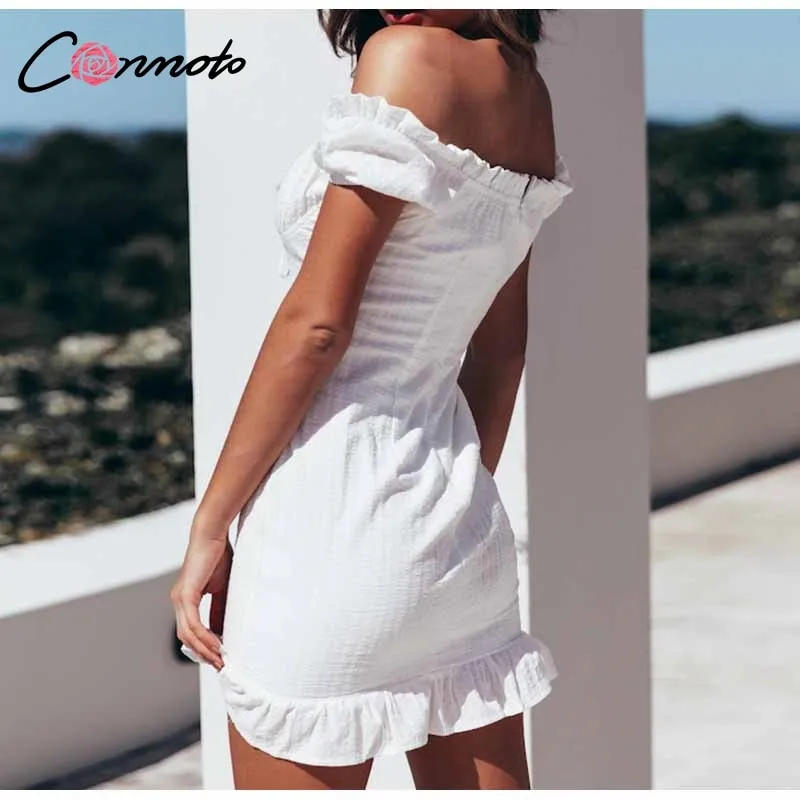 VenusFox Sexy Ruffle Lace White Bodycon Dress