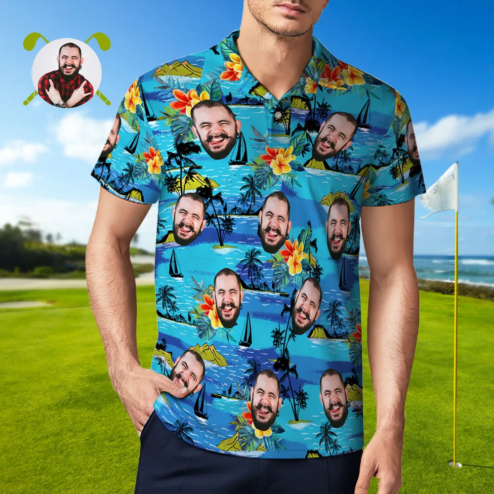 Vice City Men's Custom Face POLO Shirt Personalised Golf Shirts For Him Gang Style