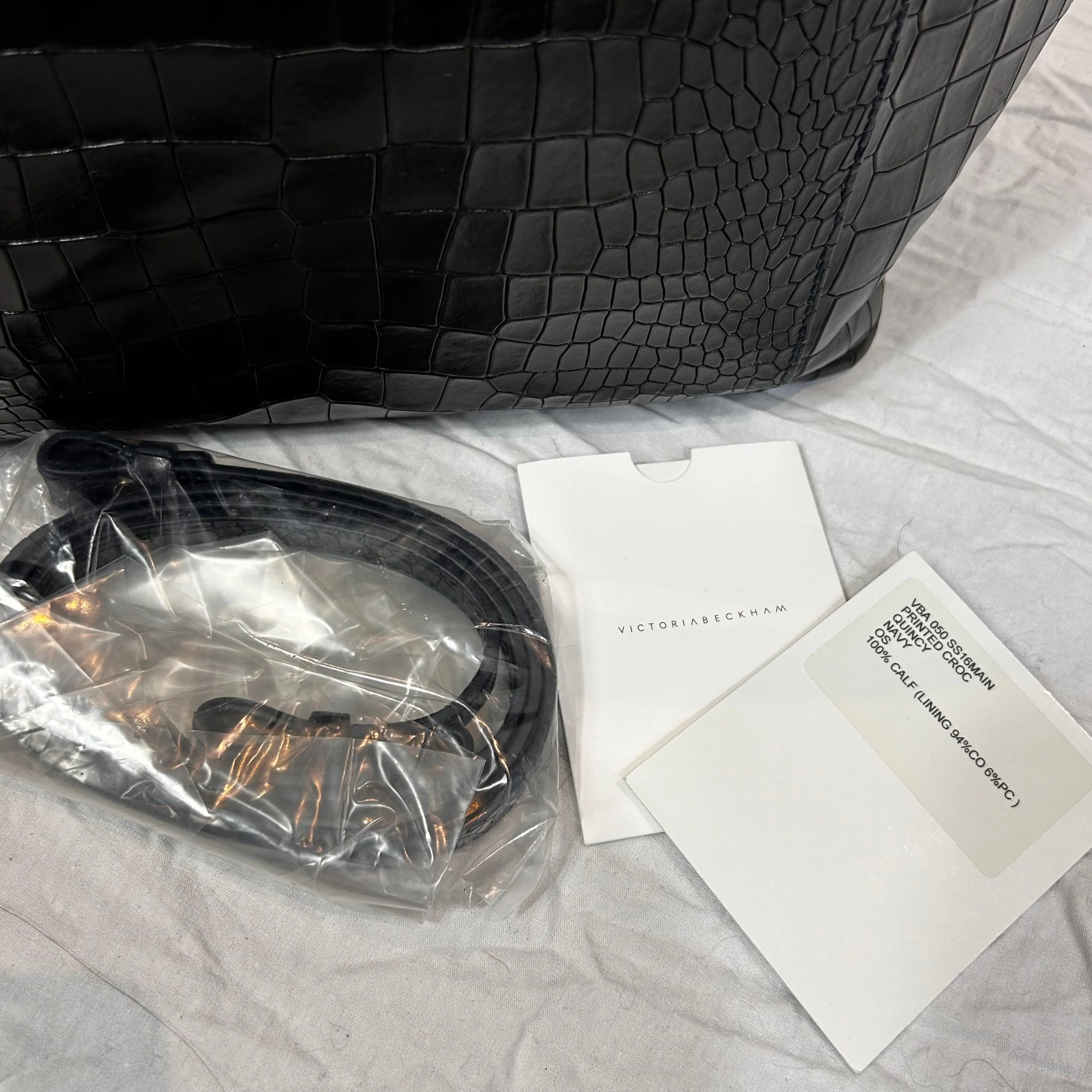 Victoria Beckham £1000 Navy Printed Croc Quincy Tote Bag