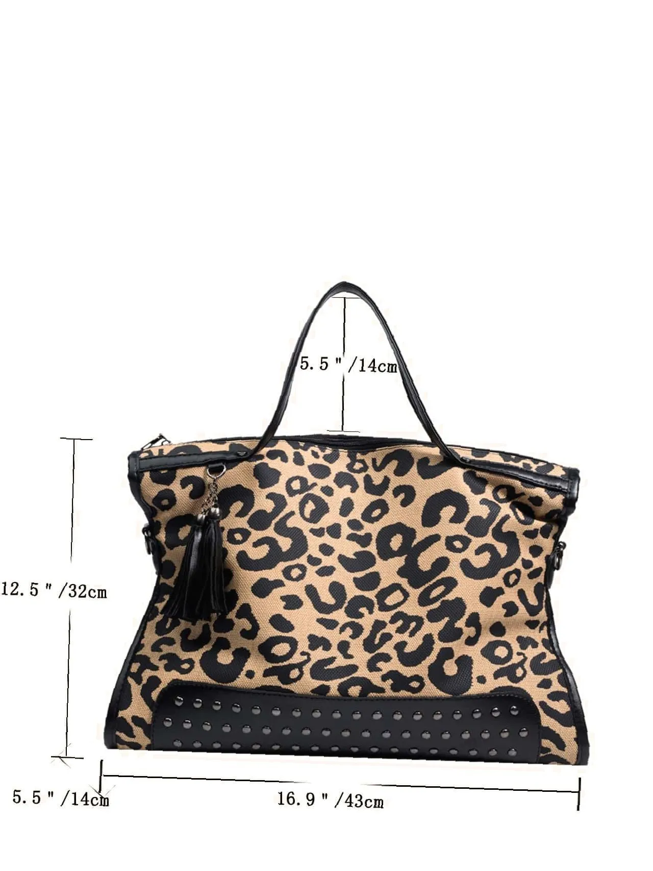 Vvsha Leopard Studded Decor Shoulder Tote Bag   Women Tote Bags