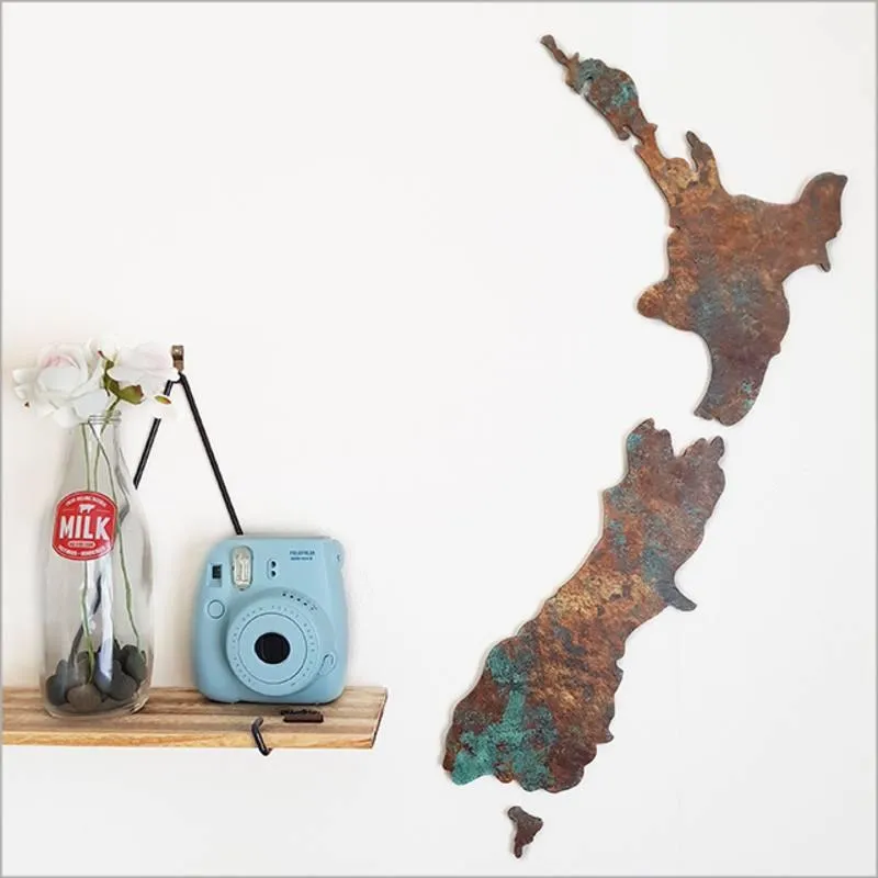 Weathered Copper Map of NZ Wall Art