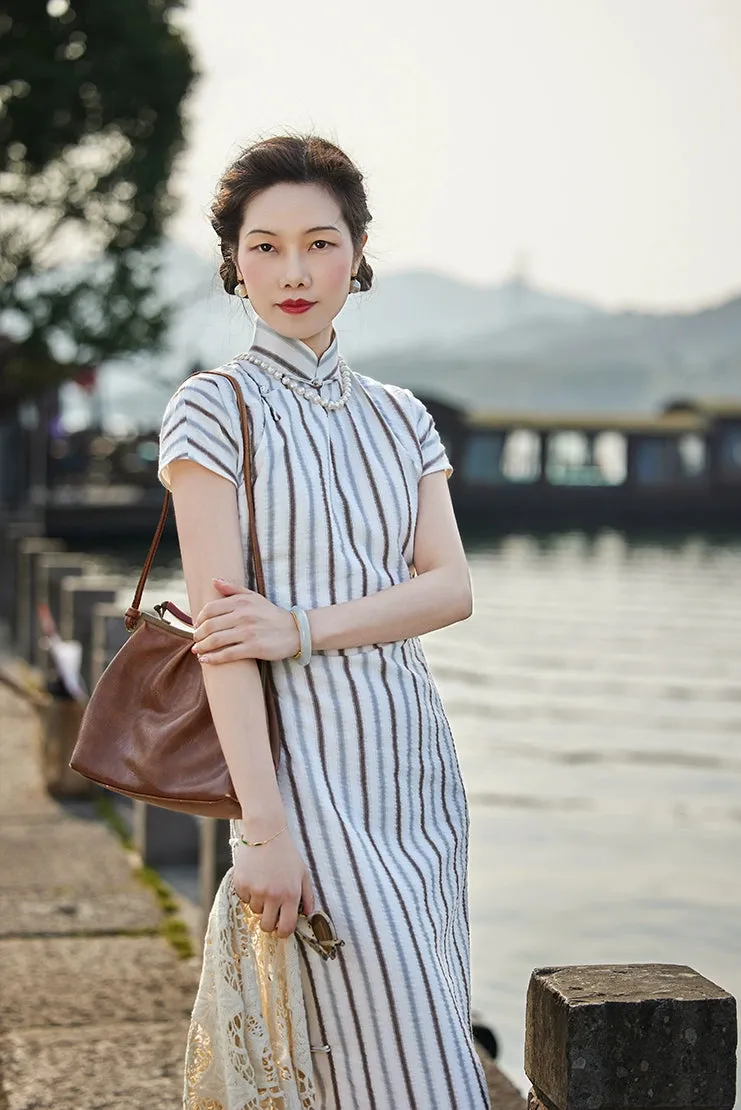 Whisper of the Heart 细語呢喃 1930s Summer Stripes Cotton Short Sleeve Qipao