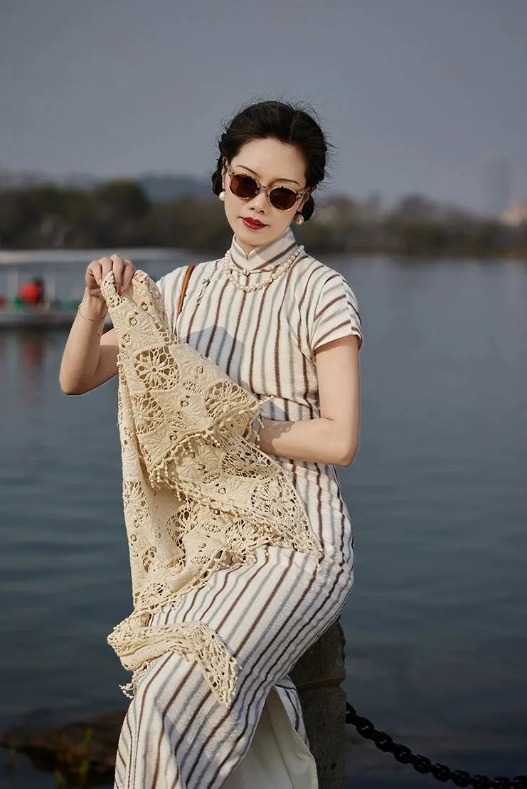 Whisper of the Heart 细語呢喃 1930s Summer Stripes Cotton Short Sleeve Qipao