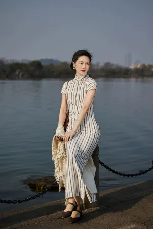 Whisper of the Heart 细語呢喃 1930s Summer Stripes Cotton Short Sleeve Qipao