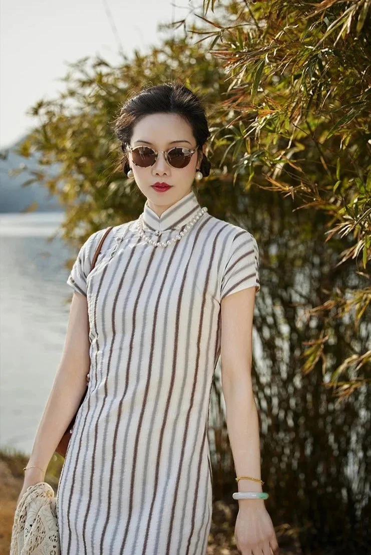 Whisper of the Heart 细語呢喃 1930s Summer Stripes Cotton Short Sleeve Qipao