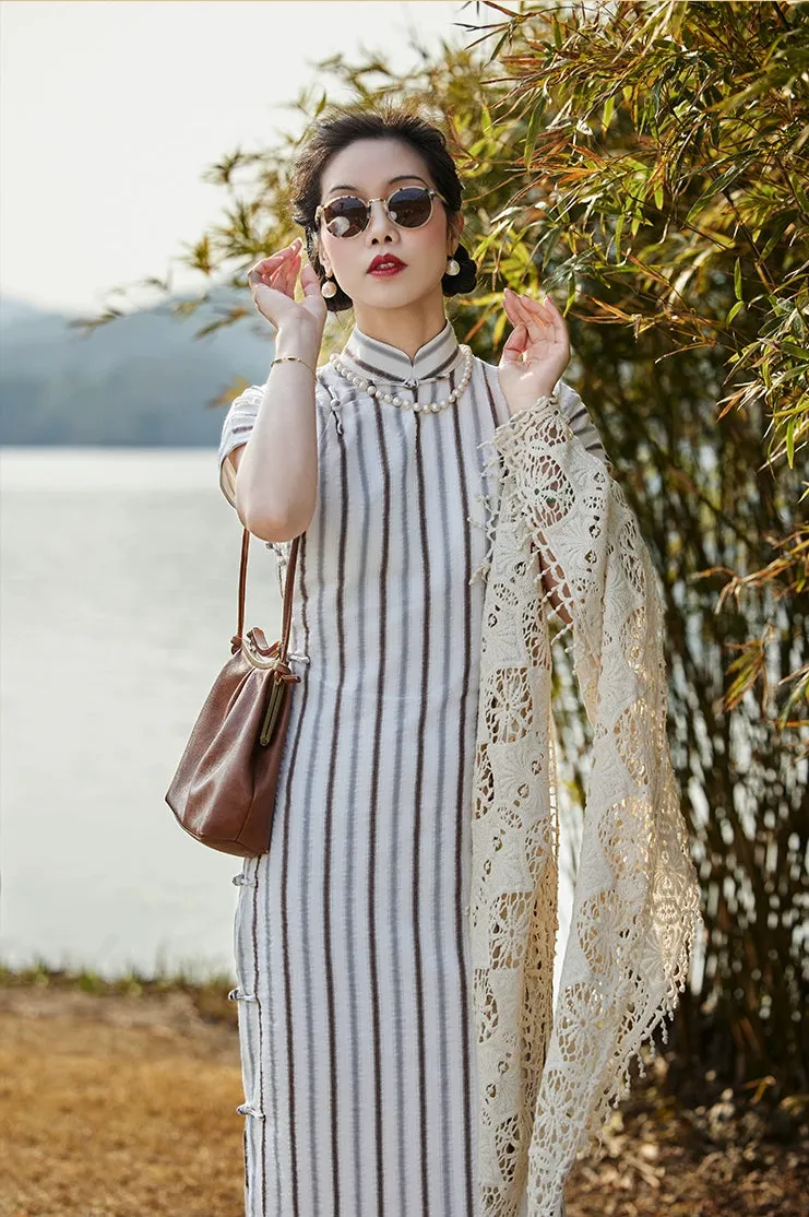 Whisper of the Heart 细語呢喃 1930s Summer Stripes Cotton Short Sleeve Qipao