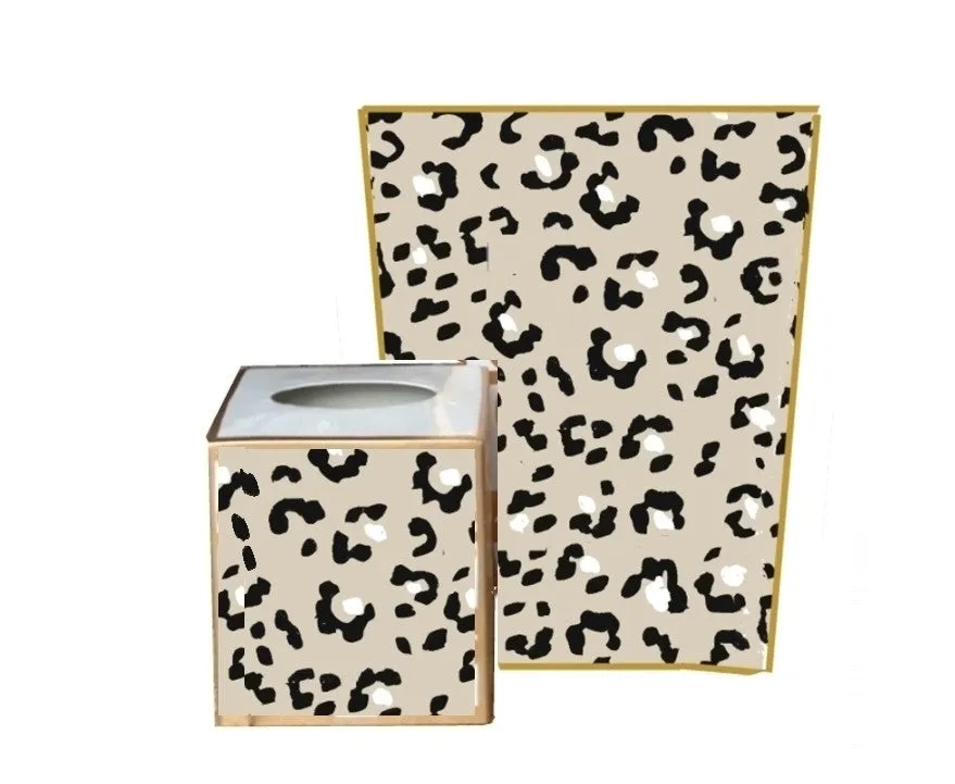 White Leopard Wastebasket and Tisue Box