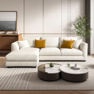 White Upholstered Performance Fabric Sectional Sofa