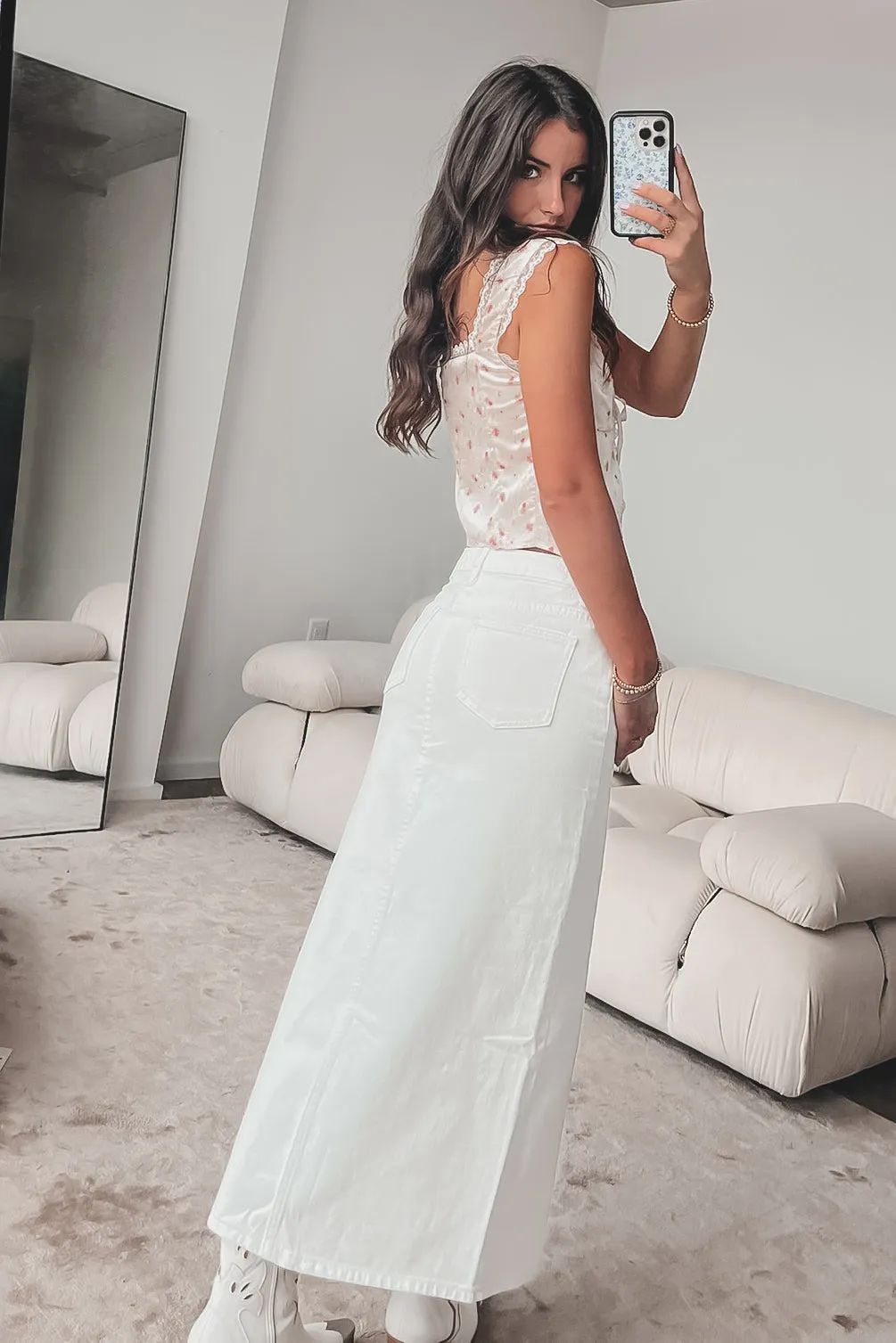 Woke Up Western White Denim Maxi Skirt