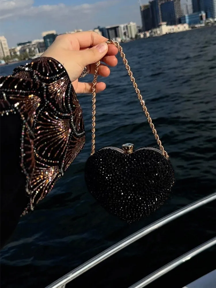 Women's Rhinestone Heart-Shaped Clutch