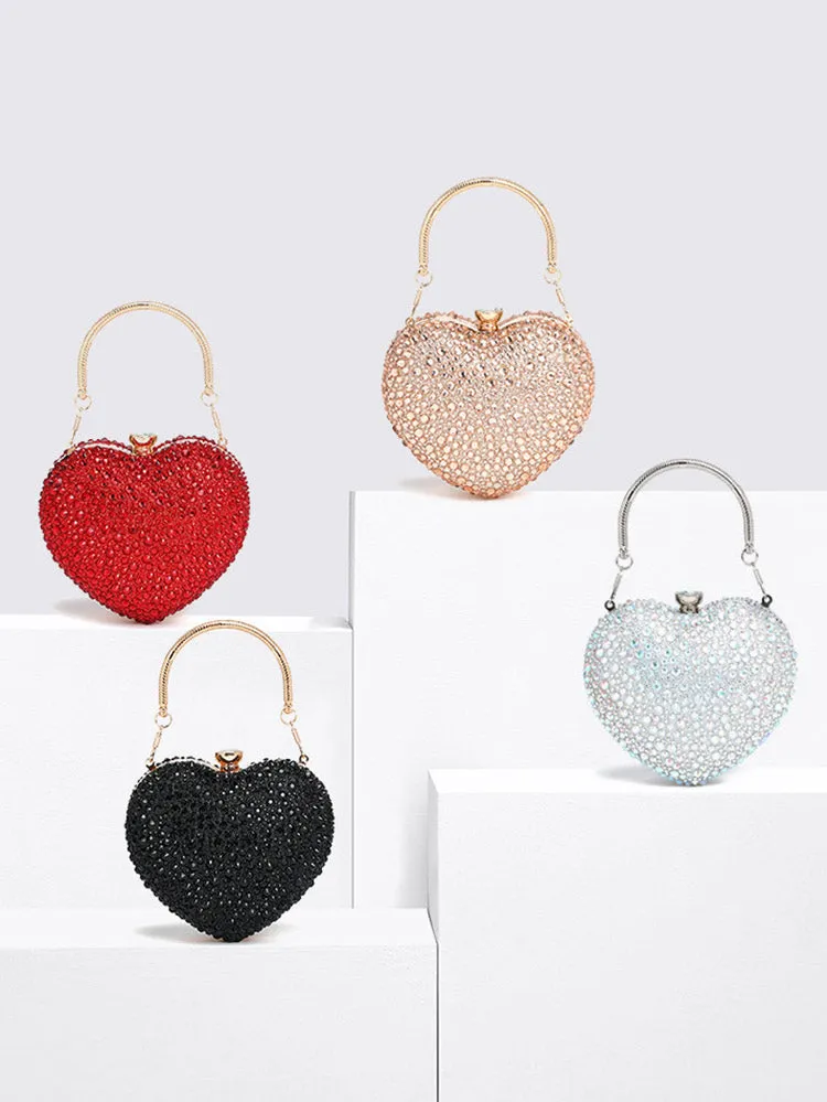 Women's Rhinestone Heart-Shaped Clutch