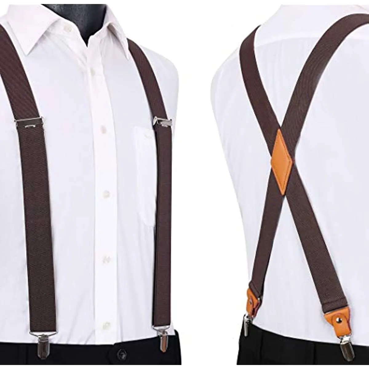 X-shaped Adjustable Suspender with 4 Clips - BROWN 2