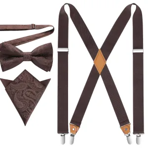 X-shaped Adjustable Suspender with 4 Clips - BROWN 2