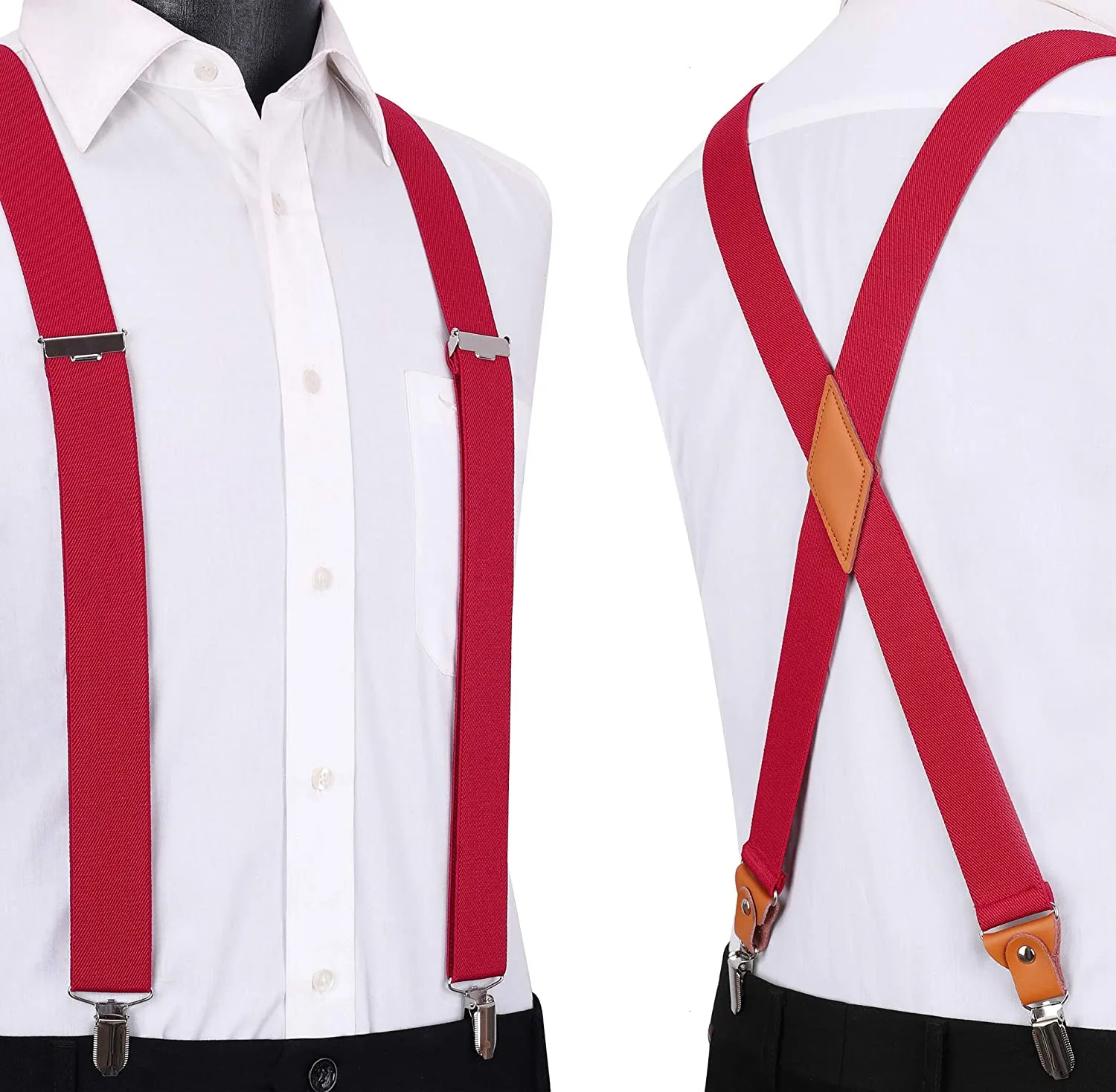 X-shaped Adjustable Suspender with 4 Clips - RED-1