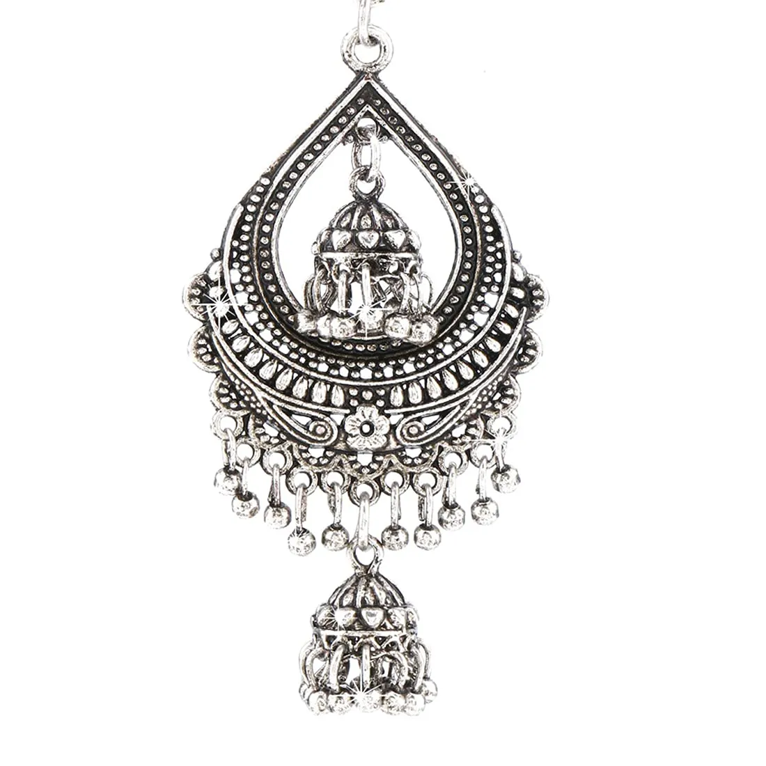 Yellow Chimes German Silver Oxidized Mirror Work Afghani Stylish Ghunghru Traditional Jhumki Earrings for Women & Girls