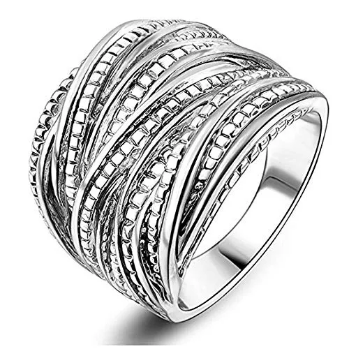 Yellow Chimes Intertwined Crossover Statement Fashion Band Silver Plated Ring for Women and Girls