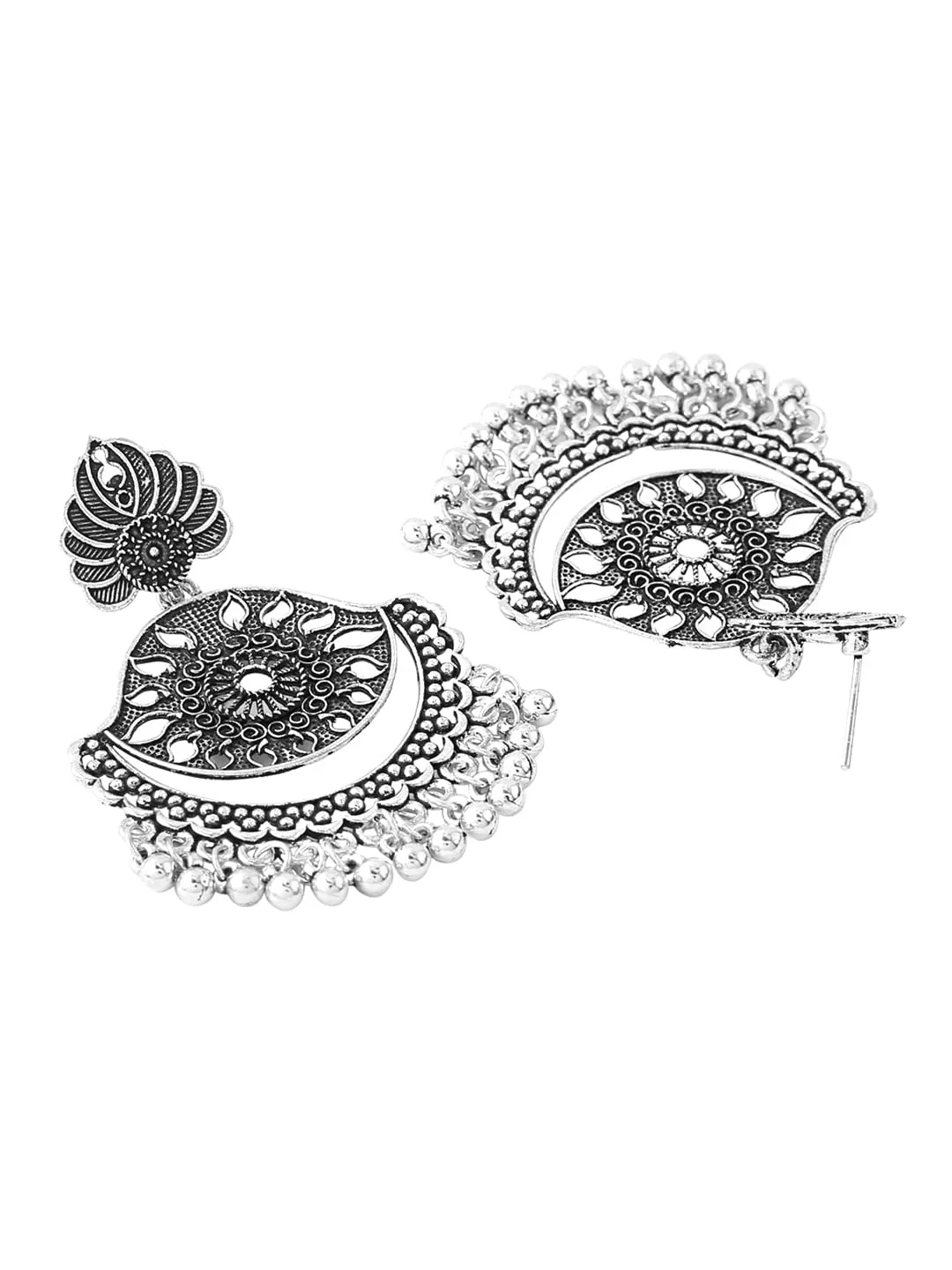 Yellow Chimes Oxidised Earrings for Women Silver Oxidised Plated Black Stone-Studded Traditional Chandabali Earrings For Women and Girls