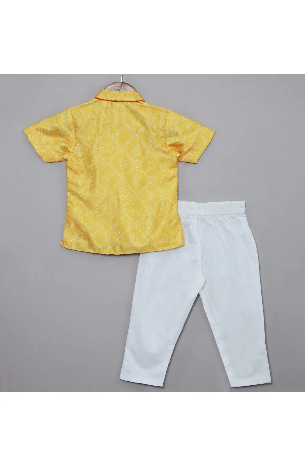 Yellow Patola Printed Satin Kurta With Pyjama Set