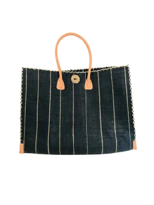 Zafran Pinstripes Large Straw Beach Bag with Plastic Liner