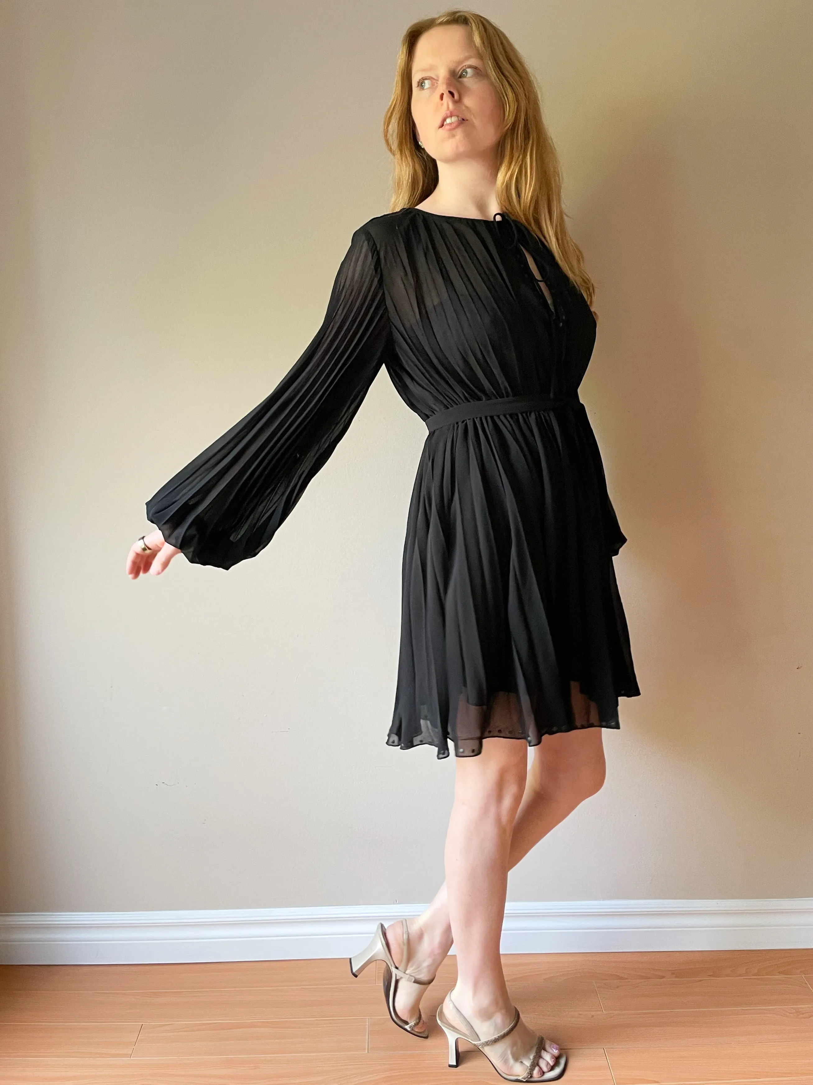 Zara Black Puff Sleeve Flowy Dress - Medium